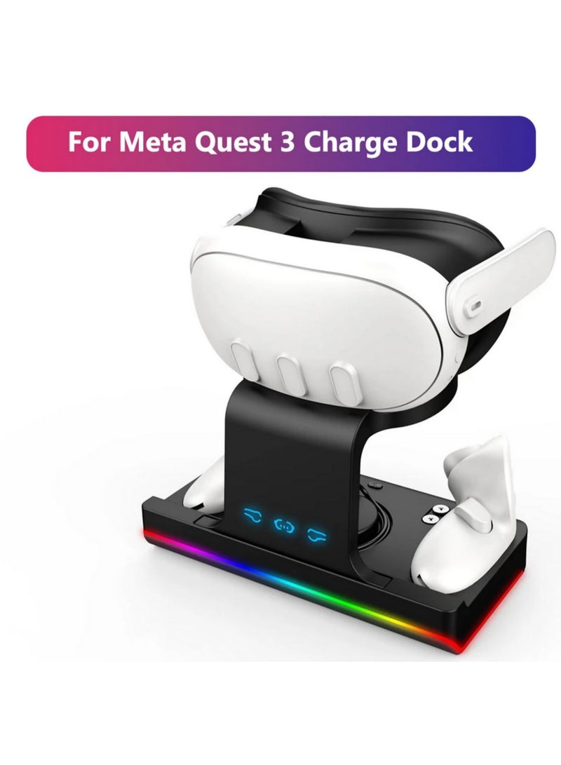 1PCS RGB Charging Dock for Meta Quest 3 Oculus VR Accessories Charger Station Controller Battery Pack Fit Elite Head Strap Black - Image 5